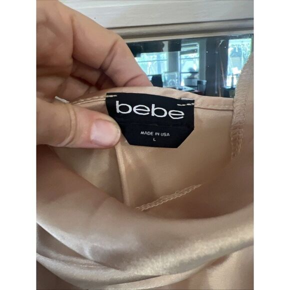Bebe Gold Satin Cowl Neck Slip Midi Dress Large Y2K.    Bb - Picture 6 of 6